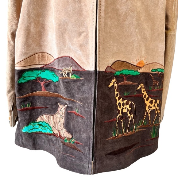 The Quacker Factory Suede Jacket Women Size L Safari Elephant Giraffe Barn Style - Picture 3 of 16